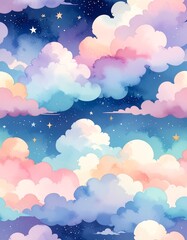 Seamless peaceful dreamy pattern abstract wallpaper babys qute environment stars, serene ideal clouds