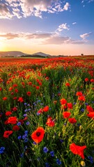 Obraz premium Field of wildflowers at sunset