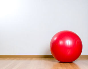Vibrant Red Exercise Ball in Minimalist Indoor Space