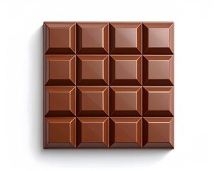 A square bar of milk chocolate, divided into sixteen equal pieces, casting a soft shadow on a white background.