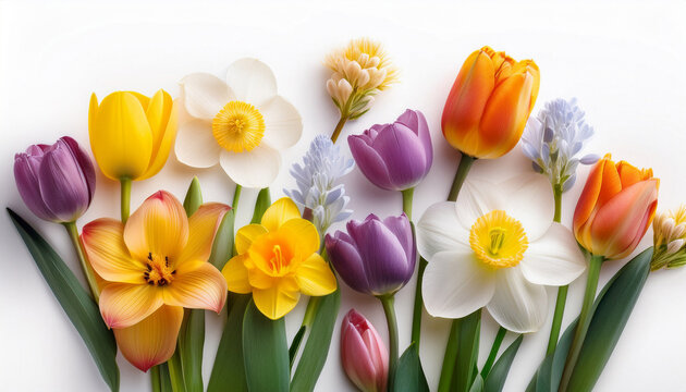 Spring Flowers On White Background