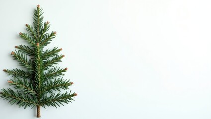 Obraz premium Minimalist Christmas Tree Branch on White Background