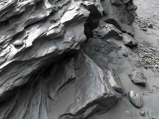 Dramatic Monochrome Coastal Rocks Texture Beach Stones Grey