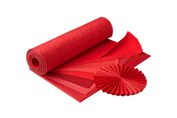 Red crafting paper and rosette isolated on transparent background