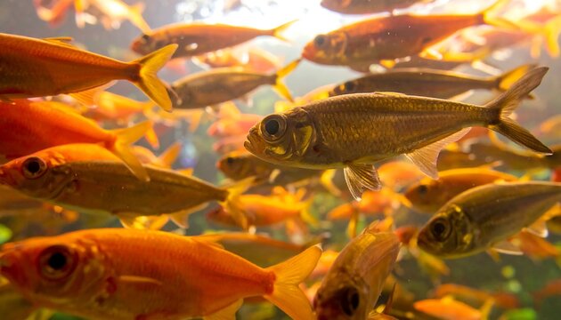 Close-up of a school of fish in an aquarium