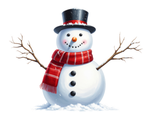 Snowman with red hat isolated on transparent background..
