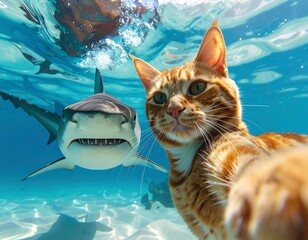 Underwater Encounter: Cat and Shark Photo
