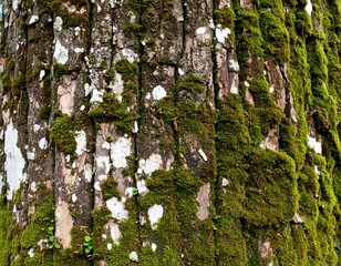 Close-up of a tree trunk covered in moss