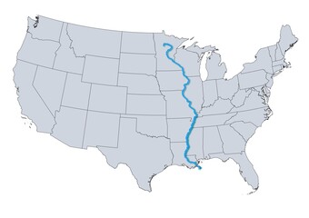 Mississippi River Map, USA