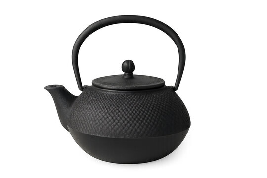 Black traditional japanese cast iron teapot on transparent background