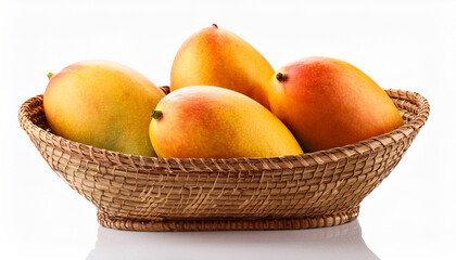 Ripe Mango In A Basket On White Background