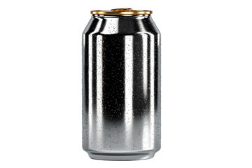 Icy cold refreshment awaits with this sleek silver can, perfect for quenching your thirst, a modern beverage choice with clean lines and a premium feel Isolated  to Transparent  Background
