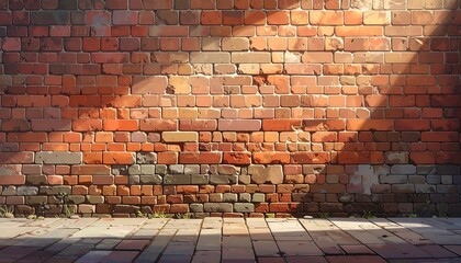 A digital illustration of a sunlit brick wall and pavement