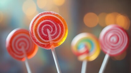 Colorful Swirl Lollipops with a Beautiful Bokeh Background.