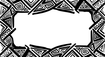 Bold abstract black and white tribal border design perfect for invitations and creative projects silhouette and cutout removed background