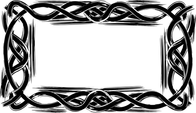 Elegant black Celtic knot border design with brushstroke texture for invitations, certificates, and creative projects silhouette and cutout removed background