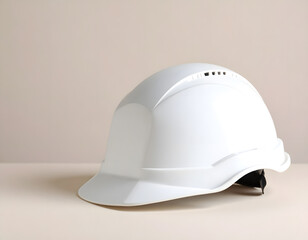Fototapeta premium White Safety Helmet on Neutral Background for Construction Use