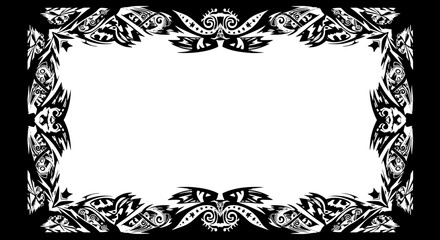 Intricate black and white tribal border design for modern ethnic decor and apparel silhouette and cutout removed background