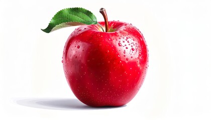 Vibrant Red Apple with Water Droplets on White Background