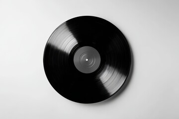 Obraz premium Overhead View of Classic Black Vinyl Record on Clean White Background.