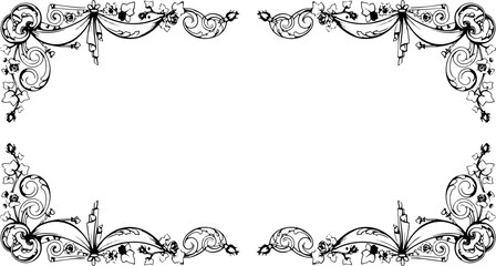 Elegant vintage floral border design with ornate swirls and roses for invitations, certificates, or decorative framing silhouette and cutout removed background