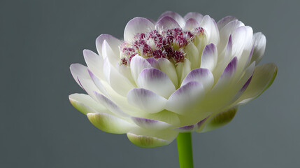 Blooming Elegance: A captivating close-up of a vibrant flower unfolds against a soft, muted background, revealing intricate textures and delicate petals.