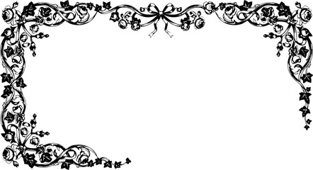 Elegant vintage rose vine border with delicate ribbon adds ornate charm to invitations and designs silhouette and cutout removed background