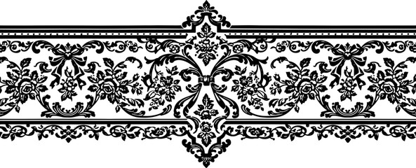 Elegant baroque floral border design with classic ornate scrollwork and ribbons silhouette and cutout removed background
