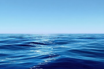 Obraz premium Tranquil Blue Ocean Horizon - Serene Waters Under a Clear Sky.