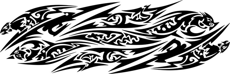 Dynamic tribal tattoo design featuring stylized wolves and abstract patterns for bold artistic expression silhouette and cutout removed background