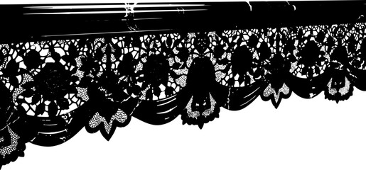 Elegant black marble fireplace surround with intricate carved floral lace detail silhouette and cutout removed background