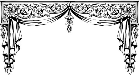 Elegant vintage decorative border with ornate floral accents and draped fabric elements silhouette and cutout removed background