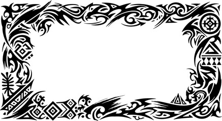 Bold tribal border design with intricate patterns and dynamic black ink strokes for a powerful statement. silhouette and cutout removed background