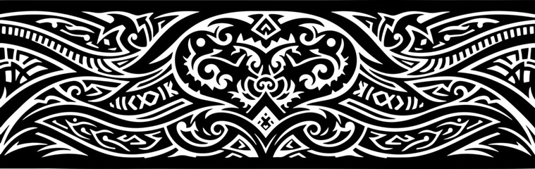 Intricate black and white tribal pattern border design for graphic elements and accents silhouette and cutout removed background