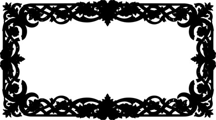 Elegant black ornate floral frame design for luxurious invitations and decorative projects silhouette and cutout removed background