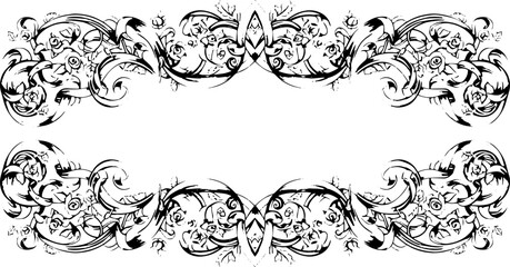 Elegant vintage ornamental floral border with roses and flowing ribbons, perfect for invitations silhouette and cutout removed background