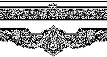 Elegant vintage floral scrollwork borders and dividers for luxurious design projects silhouette and cutout removed background