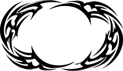 Dynamic abstract tribal border design with sharp edges and glossy black finish silhouette and cutout removed background