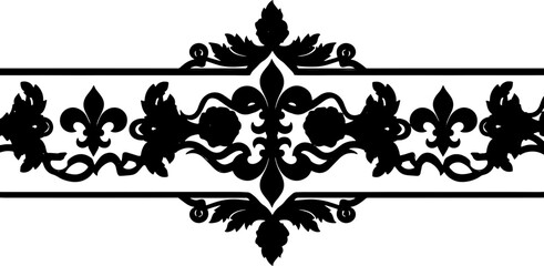 Elegant red fleur-de-lis and rose border design with ornate scrolling patterns silhouette and cutout removed background
