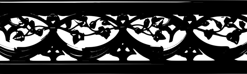 Elegant black ornamental border with intricate floral ivy vine details for luxurious design silhouette and cutout removed background