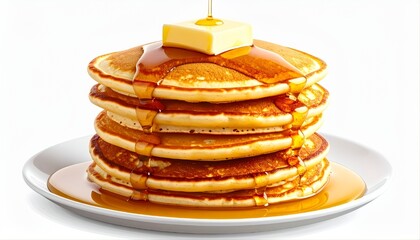 Golden Stack of Pancakes with Melting Butter and Syrup