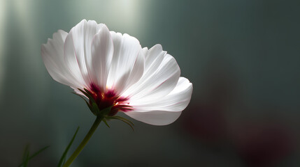 Solitary White Flower: A single, delicate white flower gracefully reaches towards the light, its petals exquisitely detailed and illuminated.