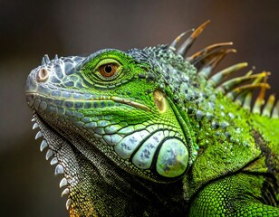 Close-up of vibrant green iguana
