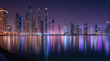 Fototapeta premium Scenic Night Panorama of Dubai Urban Landscape