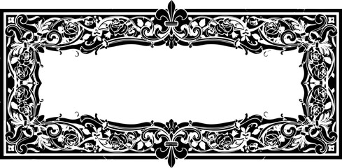 Elegant vintage ornate frame with roses and fleur de lis, perfect for luxurious invitations and decorative design silhouette and cutout removed background