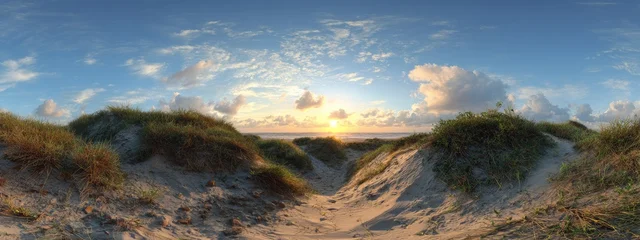 Wanddecoratie Noordzee Panoramic View of Beach Dunes at Golden Hour  © Irfan