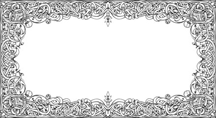 Elegant vintage ornamental frame with intricate floral swirls and knotwork details silhouette and cutout removed background