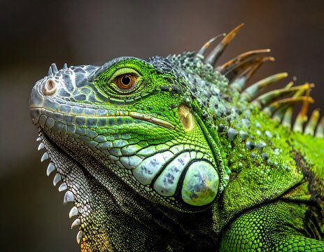Close-up of vibrant green iguana - Powered by Adobe