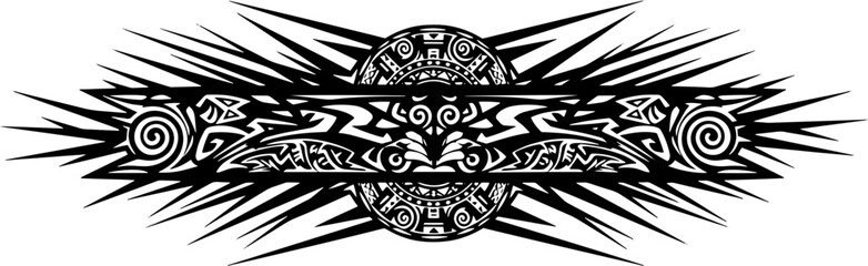 Obraz premium Bold tribal tattoo design with sharp edges and intricate patterns for a striking statement silhouette and cutout removed background