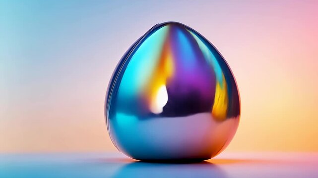Lustrous Egg: A captivating, polished egg shimmers with iridescent, metallic hues, reflecting the vibrant spectrum of light in a photorealistic style.